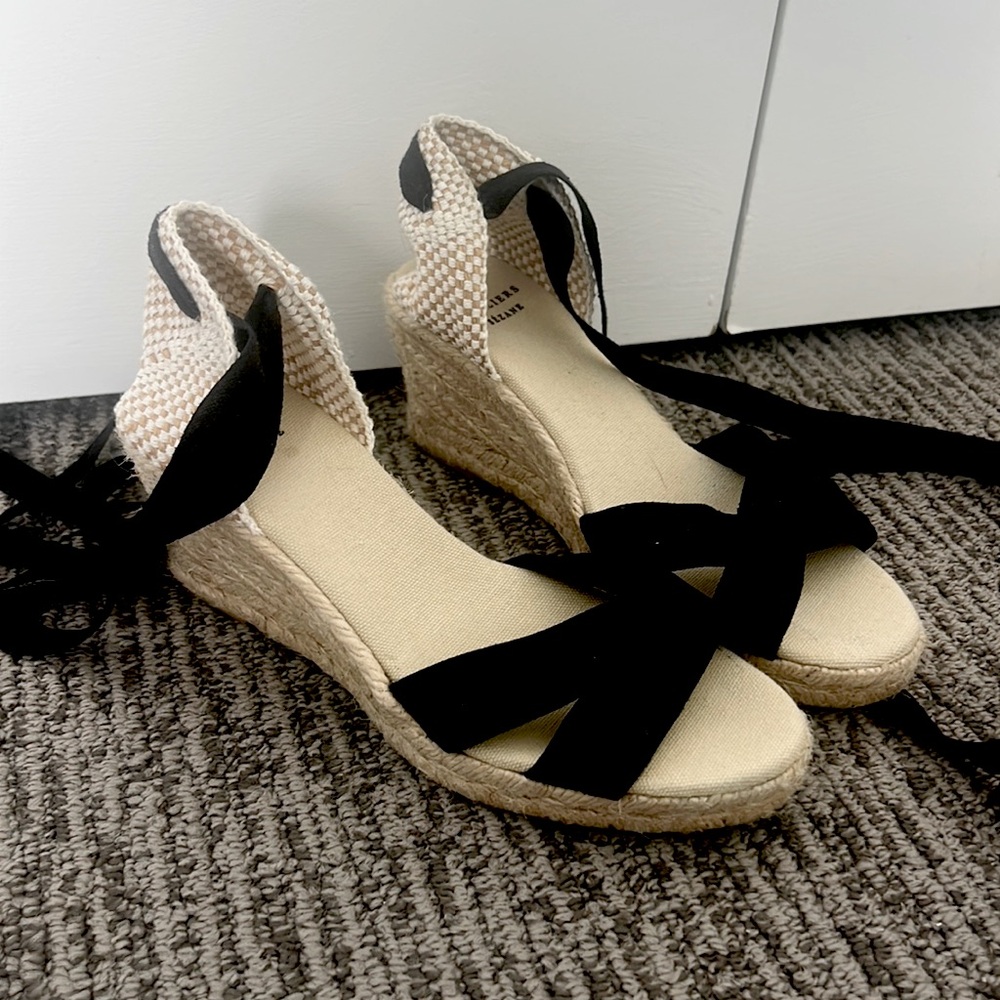 Sézane Suede Espadrilles, Black, Size 36